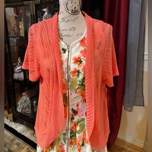 Isela Open Front Short Sleeve Coral Cardigan